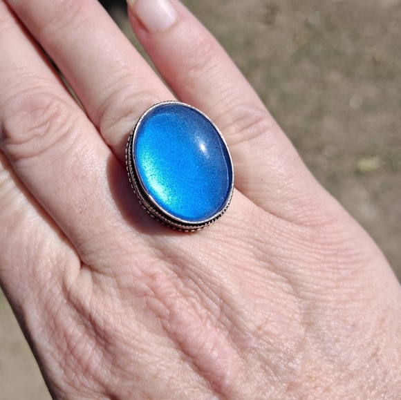 New Rainbow Dichroic Glass 925 Silver Ring.  - Picture 6 of 16